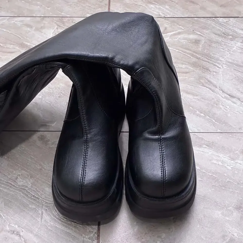 Demonia Shaker-100 Vegan Leather Platform Knee High Boots